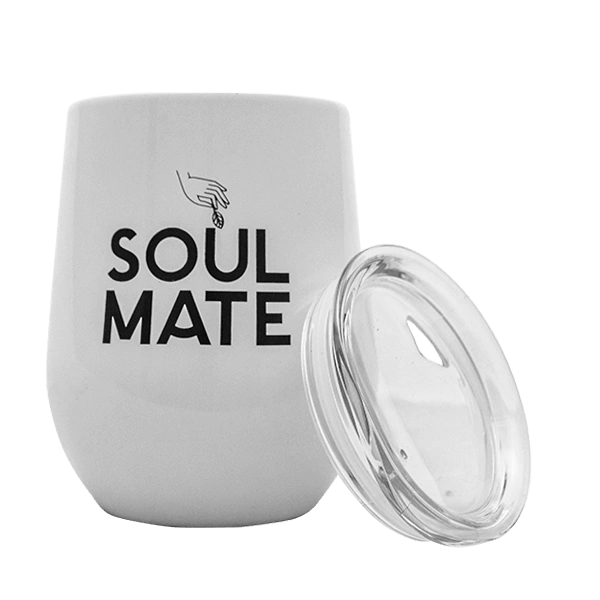 TermoLid – stalowe matero z pokrywką – motyw Soul Mate (biały) – 350 ml