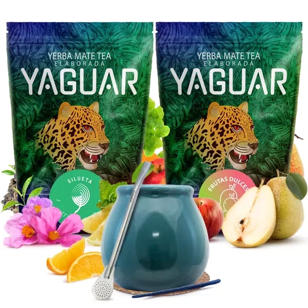 Zestaw yerba mate 2x500g Yaguar + tykwa Turquesa